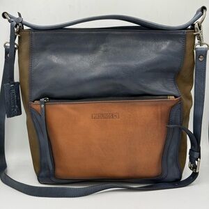 Pikolinos Tricolor Leather Shoulder & Crossbody Bag Leather Navy, Cognac, Olive